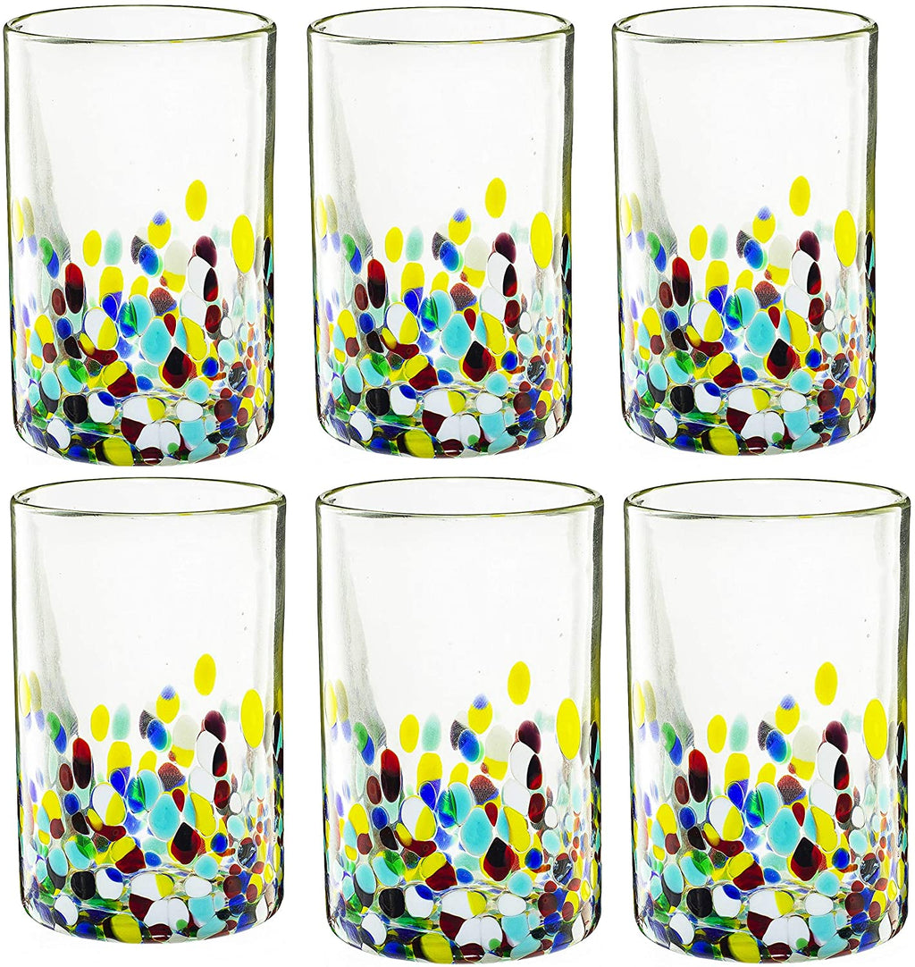 Hand Blown Mexican Confetti Pitcher & Glasses Set - 7 Piece
