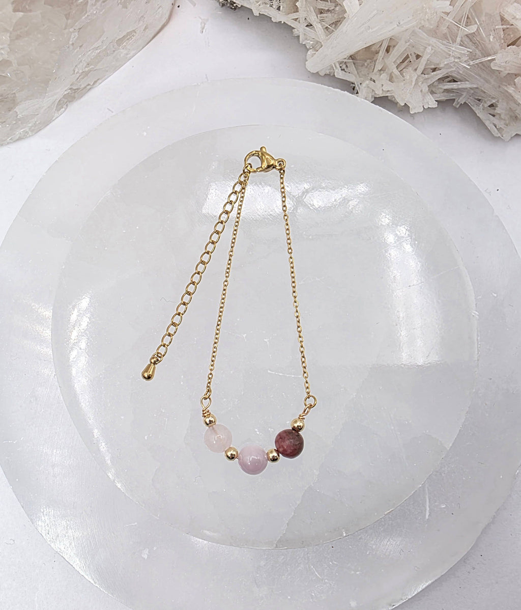 I AM ENOUGH -Kunzite, Rose Quartz, Rhodonite Gem Jewelry Set