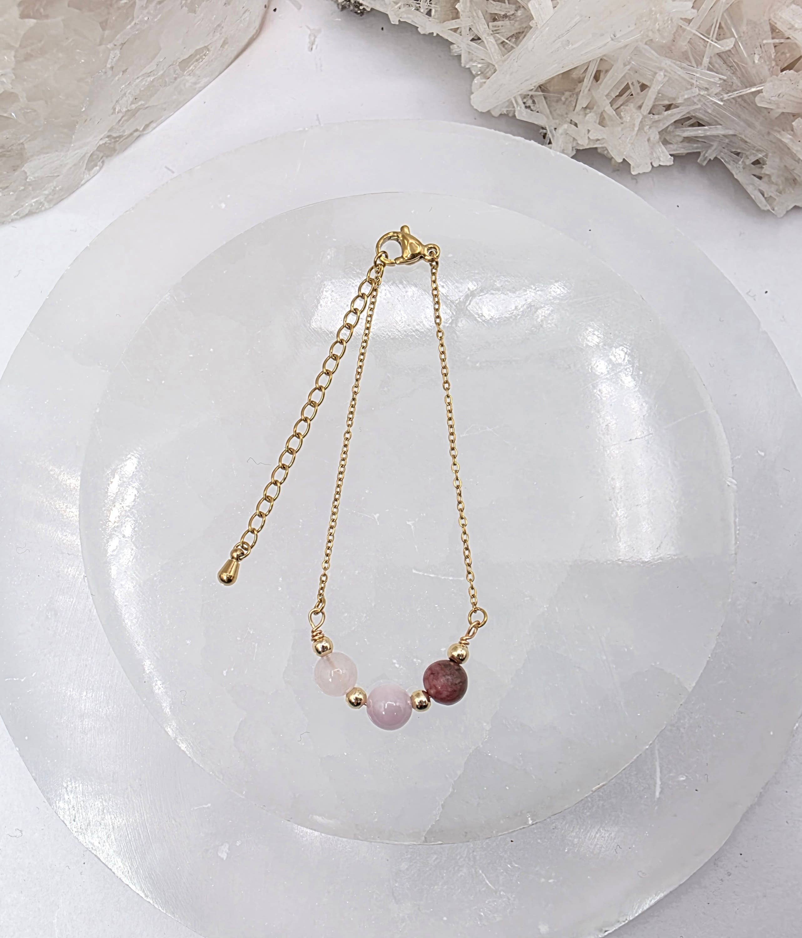 I AM ENOUGH -Kunzite, Rose Quartz, Rhodonite Gem Jewelry Set