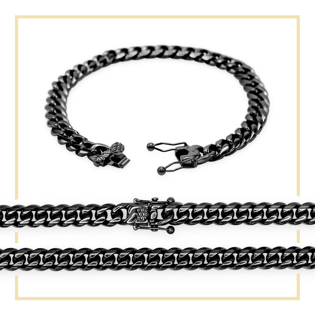 Cuban Link Chain Black Curb Bracelet 8.5" Stainless Steel Men Jewelry