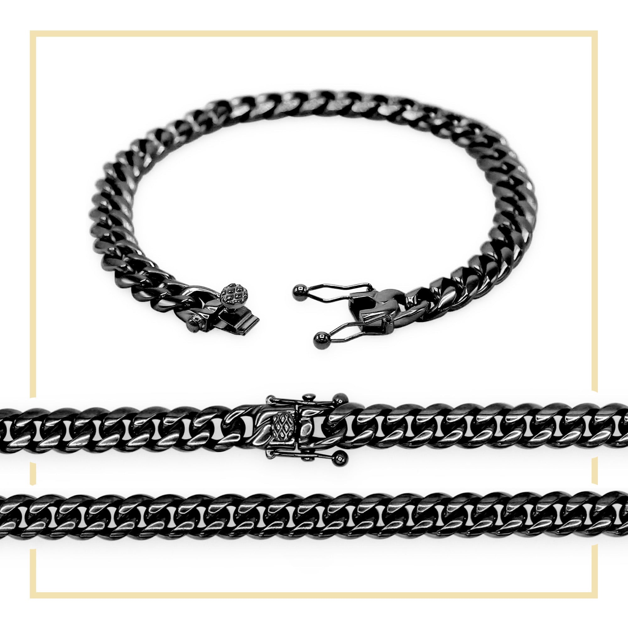 Cuban Link Chain Black Curb Bracelet 8.5" Stainless Steel Men Jewelry