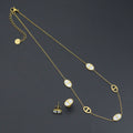 Mother of Pearl Oval Gold Link Necklace & Earring Set - Adjustable
