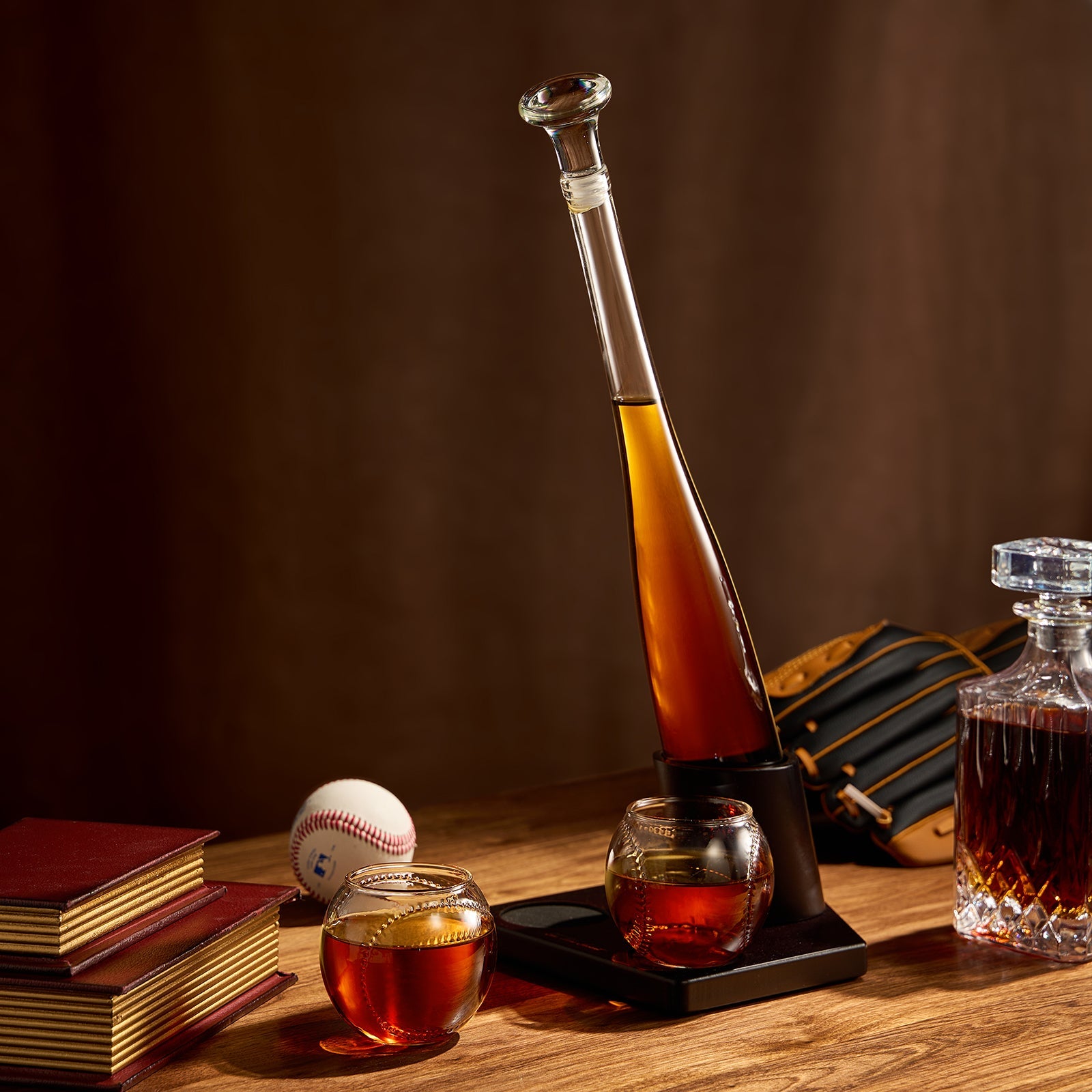 Baseball Themed Whiskey Decanter Set - 20Oz Bat Shaped Decanter with 2 11OZ Glasses, Perfect Birthday Gift for Men, Brothers, Boyfriends, Coaches – Ideal for Liquor, Tequila and Bourbon with Gift Box