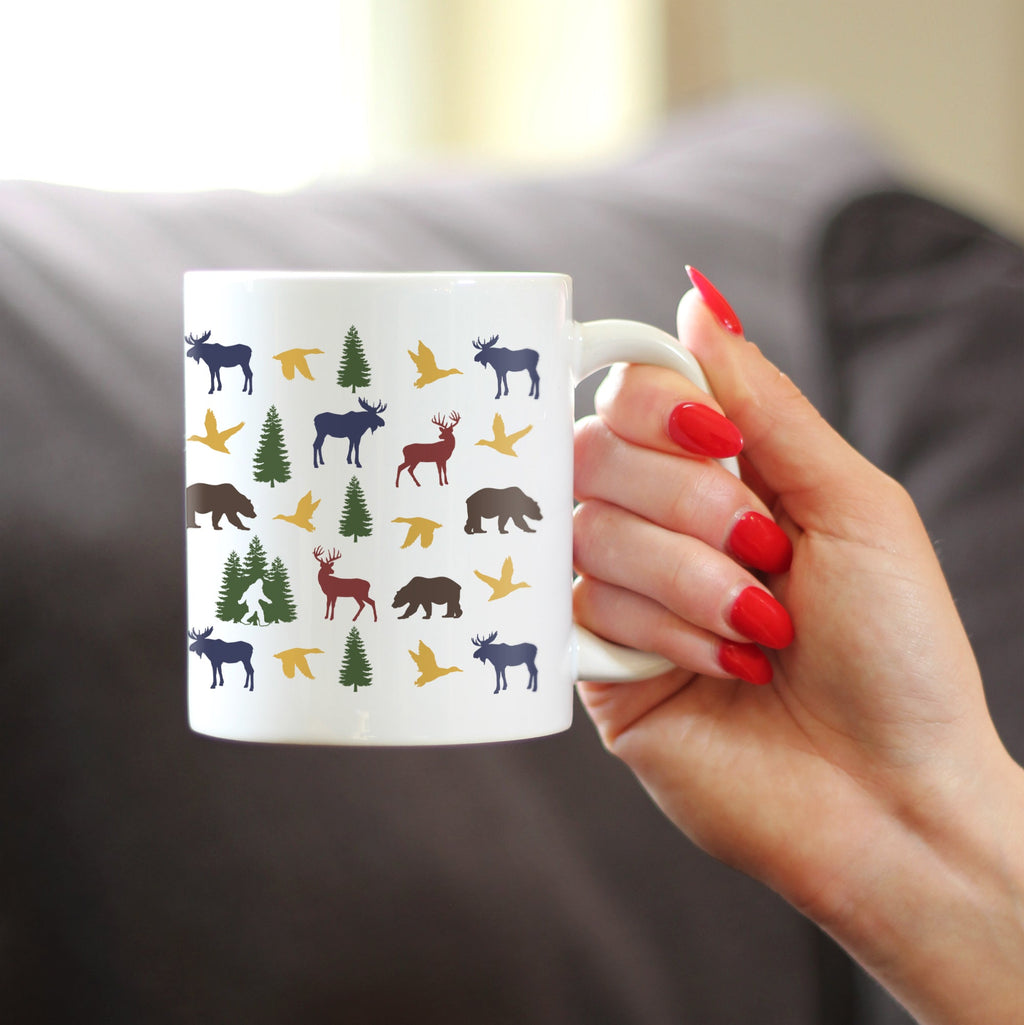 Rustic Outdoor Animals Coffee Mug - Nature Lovers Gifts for Women & Men - Large 15oz & 11oz White Ceramic Mugs