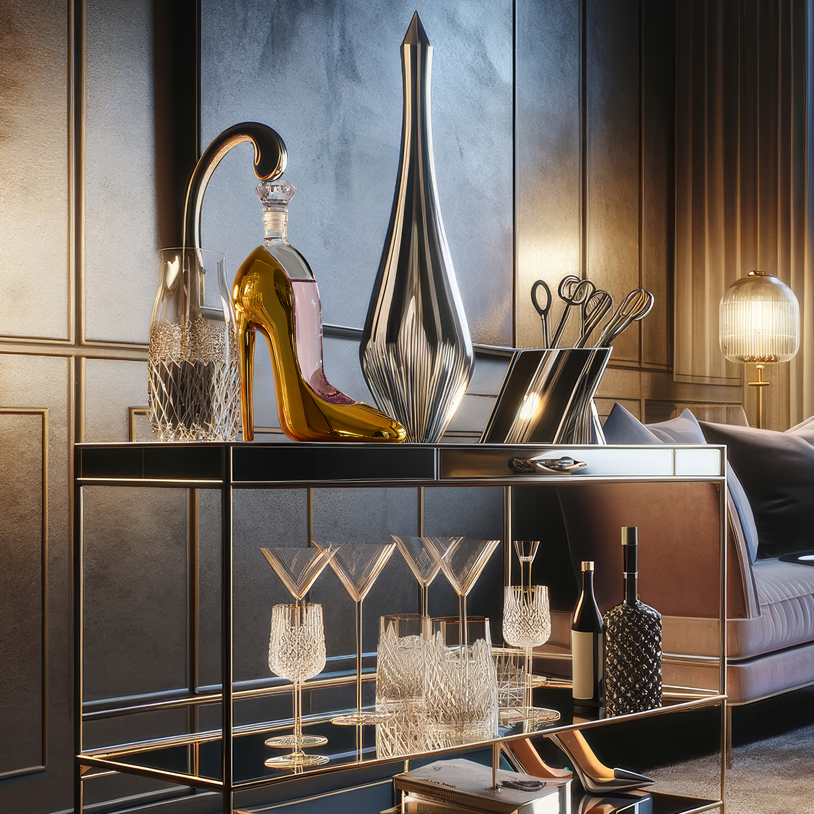 Gold Heel Stiletto High Heels Shape Decanter Whiskey and Wine Decanter with Stopper - High Heel Decanter for Wine Liquor Bourbon Tequila, Elegant Decanter Gifts for Women - Copyright Design-1