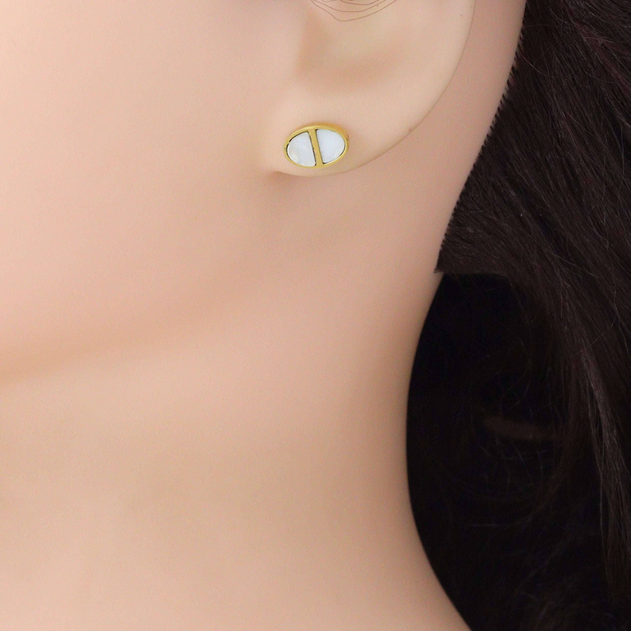 Mother of Pearl Oval Gold Link Necklace & Earring Set - Adjustable