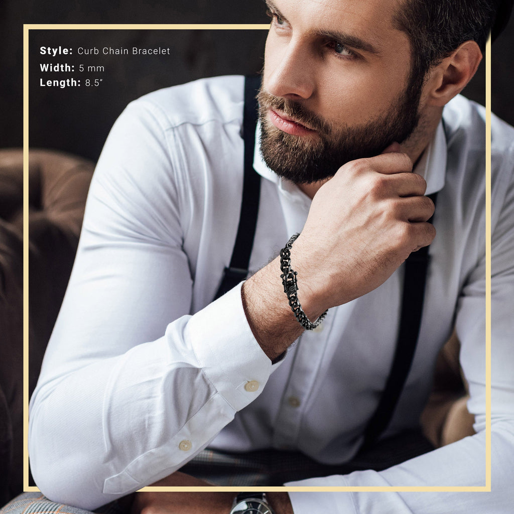 Cuban Link Chain Black Curb Bracelet 8.5" Stainless Steel Men Jewelry