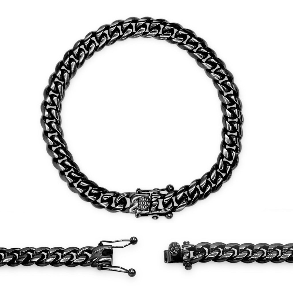 Cuban Link Chain Black Curb Bracelet 8.5" Stainless Steel Men Jewelry