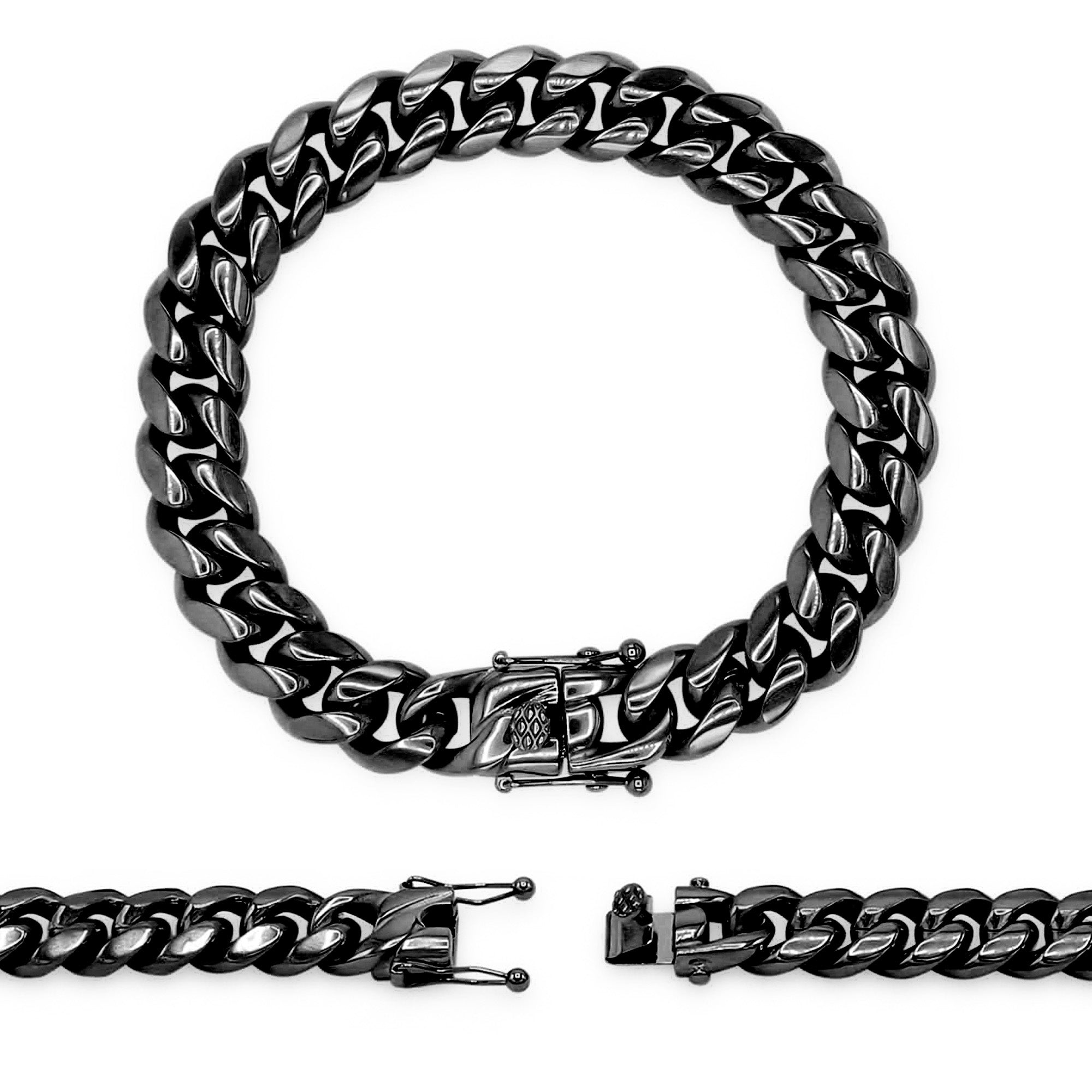 Cuban Link Chain Black Curb Bracelet 8.5" Stainless Steel Men Jewelry
