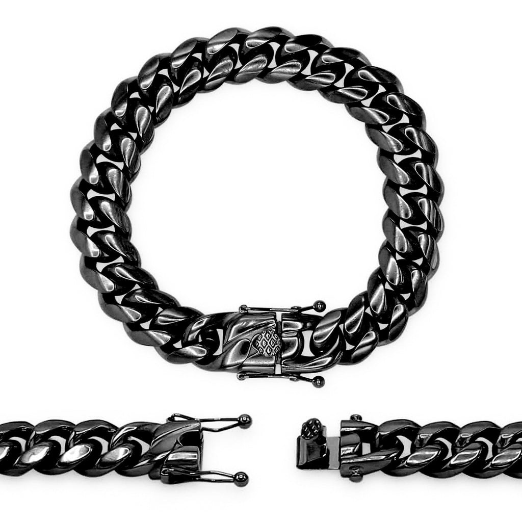 Cuban Link Chain Black Curb Bracelet 8.5" Stainless Steel Men Jewelry