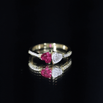 Lab Grown Ruby 2 Heart Promise Ring in Silver