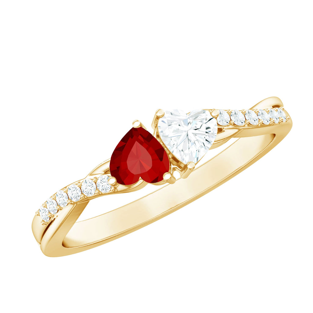 Lab Grown Ruby 2 Heart Promise Ring in Silver