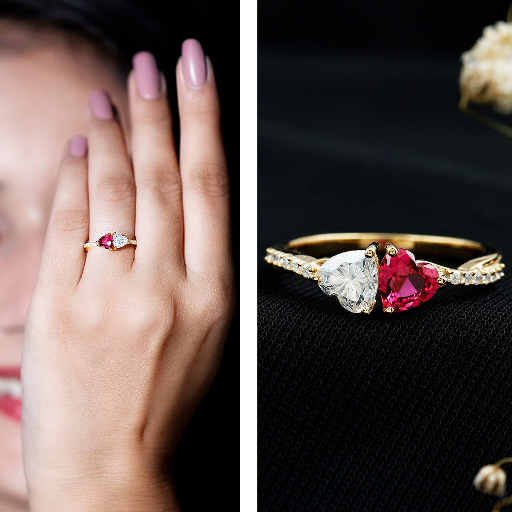 Lab Grown Ruby 2 Heart Promise Ring in Silver