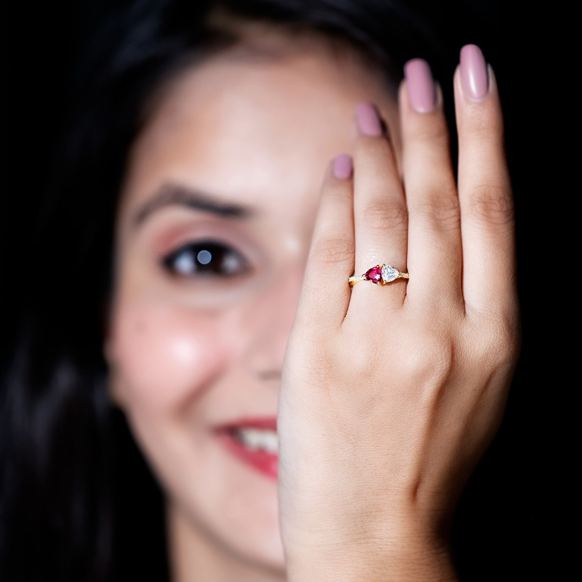 Lab Grown Ruby 2 Heart Promise Ring in Silver