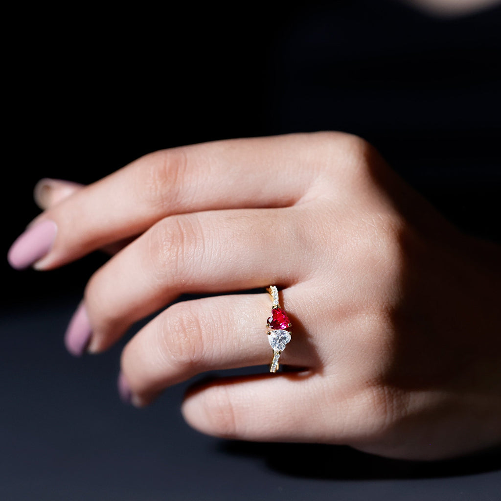 Lab Grown Ruby 2 Heart Promise Ring in Silver