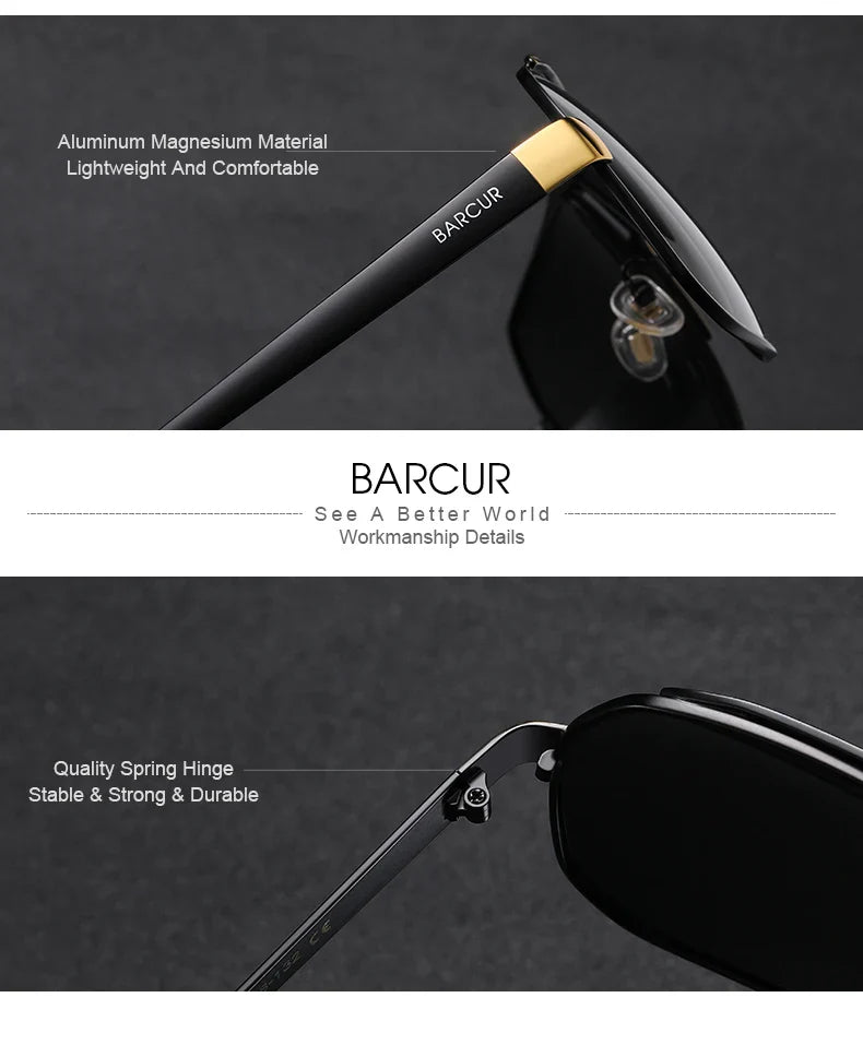 BARCUR Polarized Sunglasses for Men - UV400 Gradient Lens Oval Frame