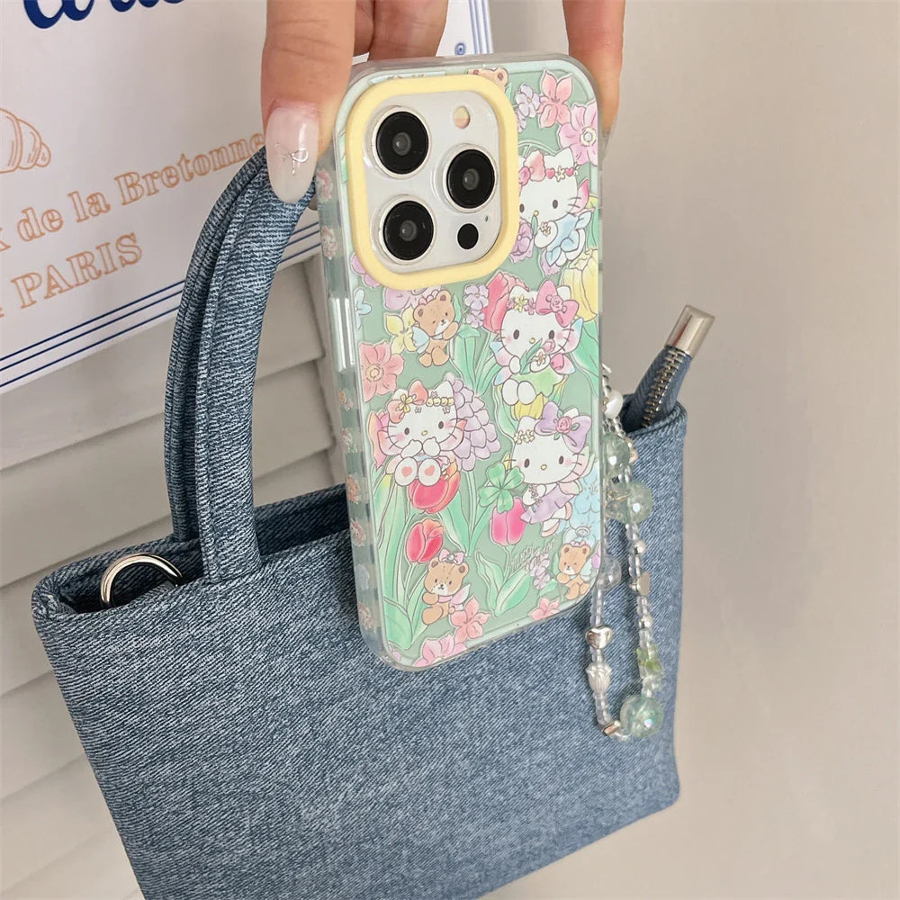Cartoon Flowers Jelly Color Cute Hello Kitty Pattern Phone Case