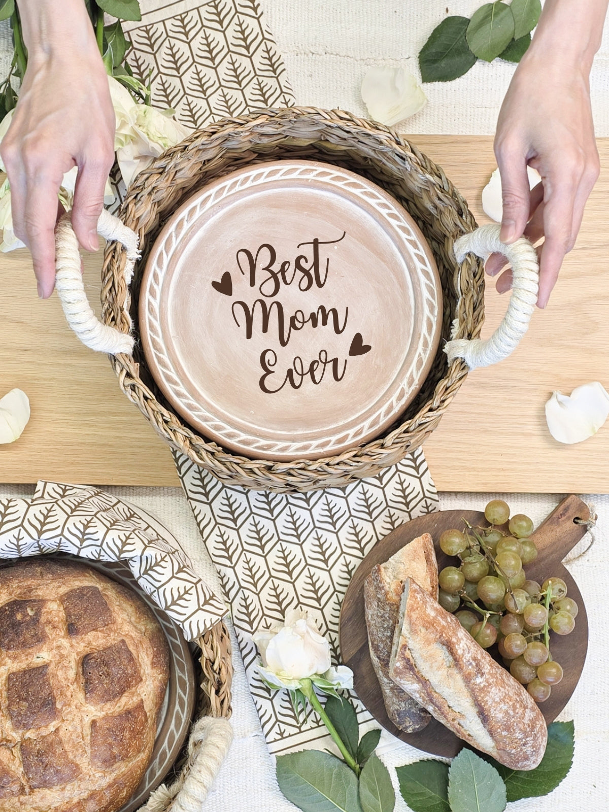 Bread Warmer & Basket Gift Set with Tea Towel - Mom Round-3