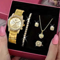 5-Piece Elegant Luxury Gold Watch & Jewelry Set Perfect Gift for Any Occasion