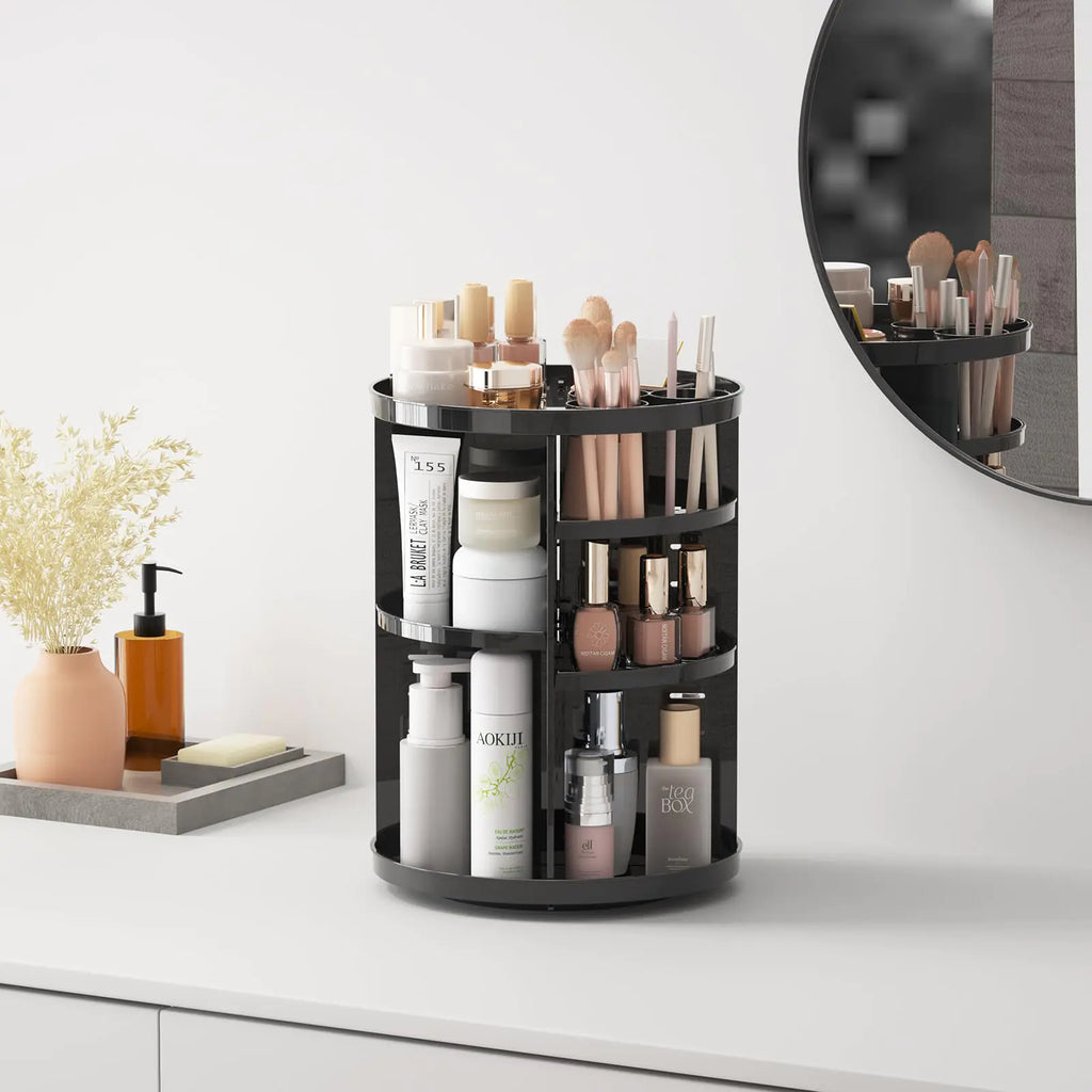 Rotating Makeup Organizer for Vanity - 360 Spinning Skincare Organizer with Adjustable Trays