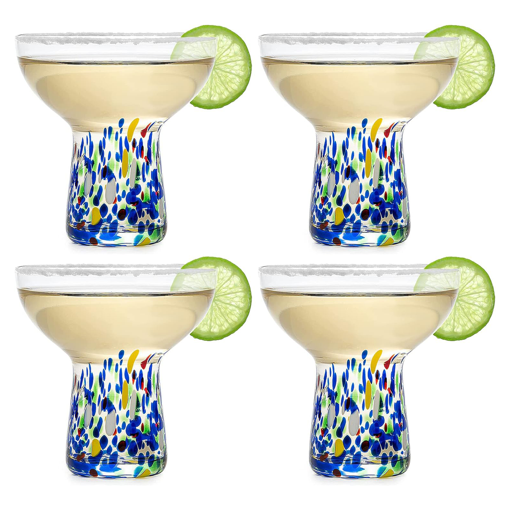 Hand Blown Confetti Margarita Glasses Set of 4 - Mexican Design