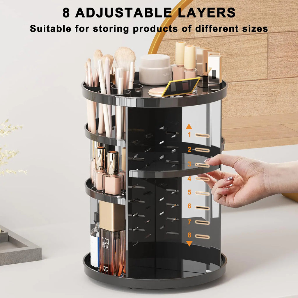 Rotating Makeup Organizer for Vanity - 360 Spinning Skincare Organizer with Adjustable Trays