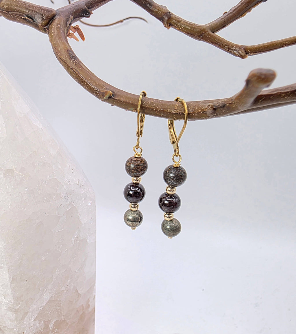 STAY IN MY POWER - Pyrite, Bronzite, Garnet Jewelry Set