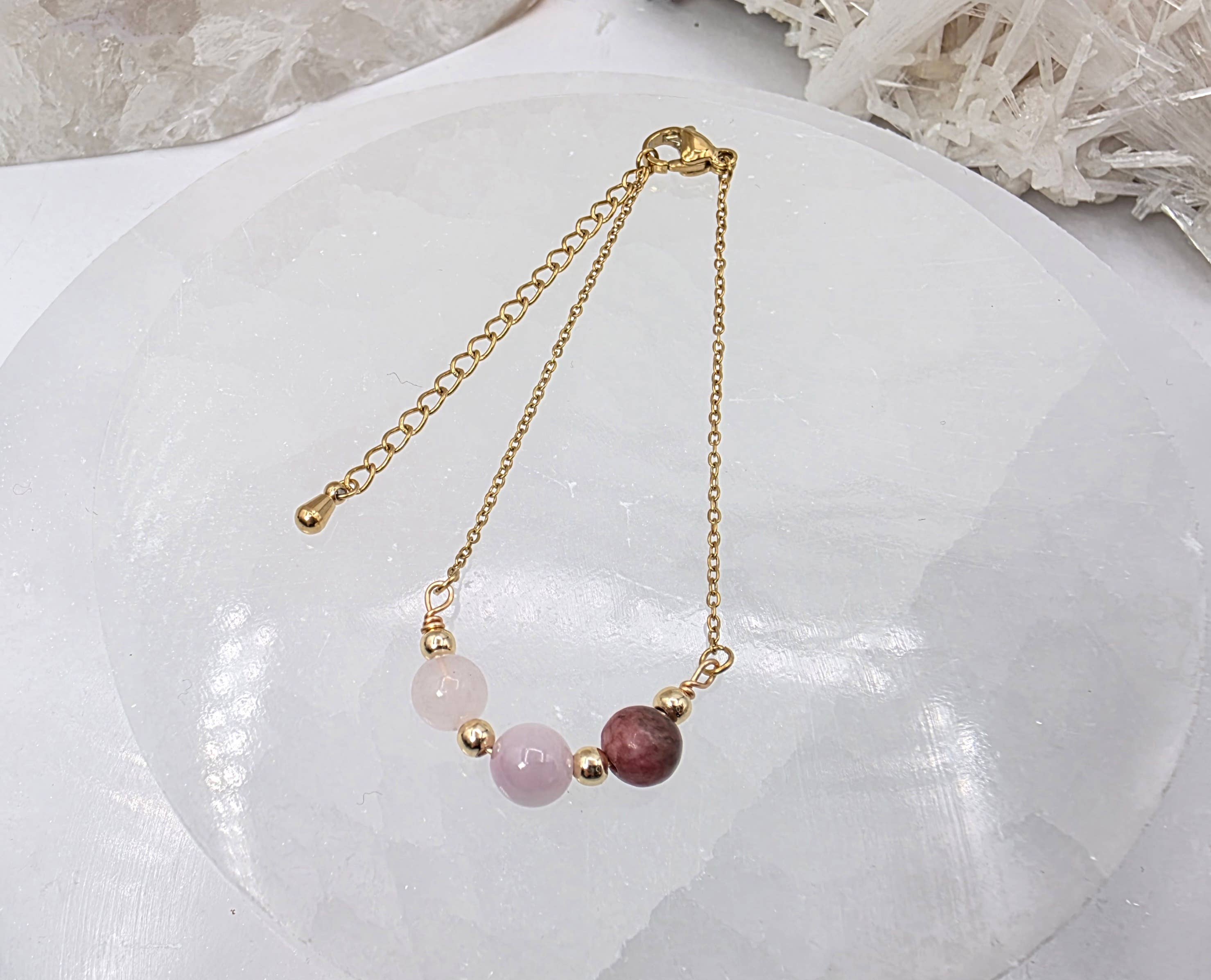 I AM ENOUGH -Kunzite, Rose Quartz, Rhodonite Gem Jewelry Set