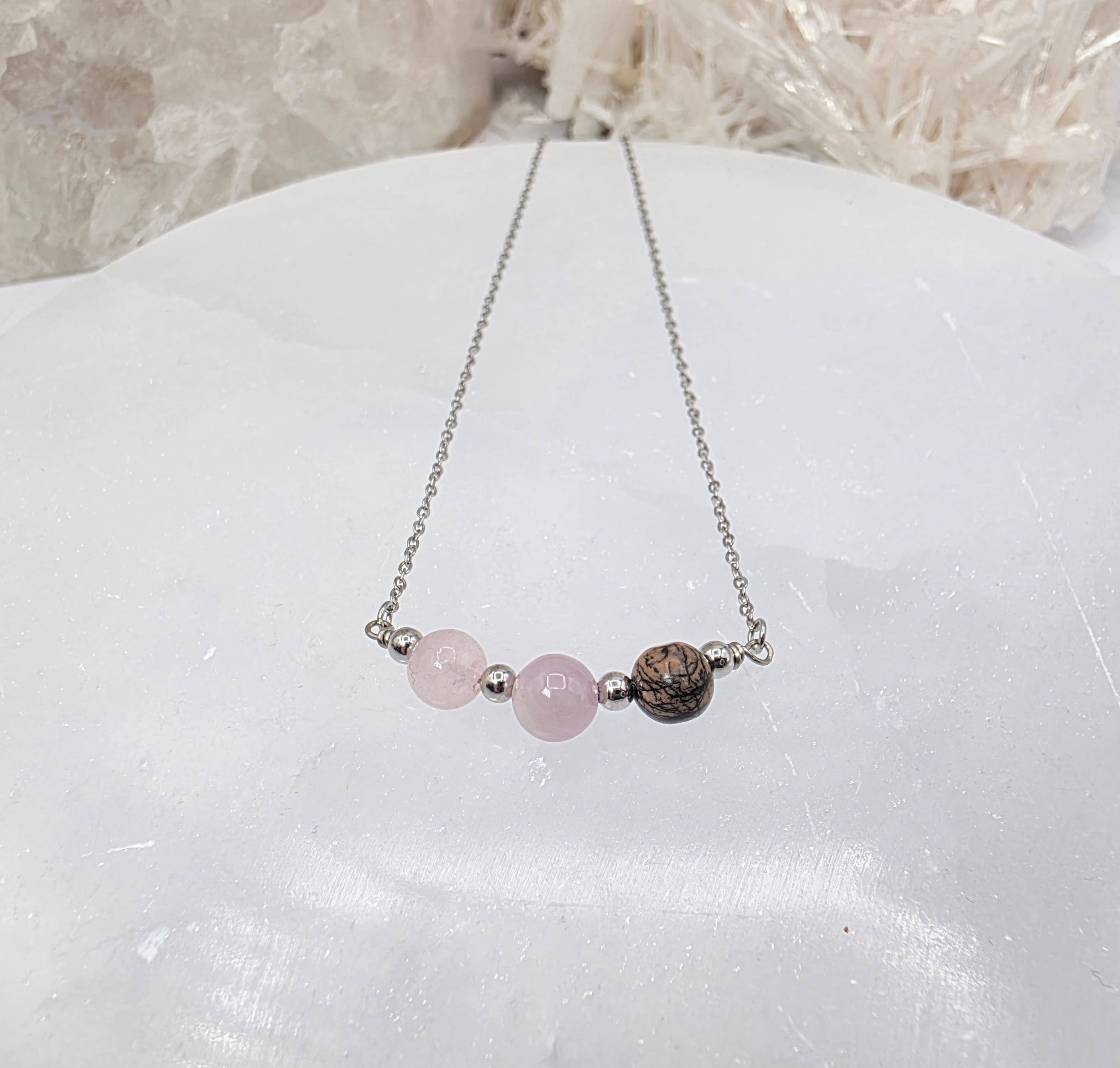 I AM ENOUGH -Kunzite, Rose Quartz, Rhodonite Gem Jewelry Set