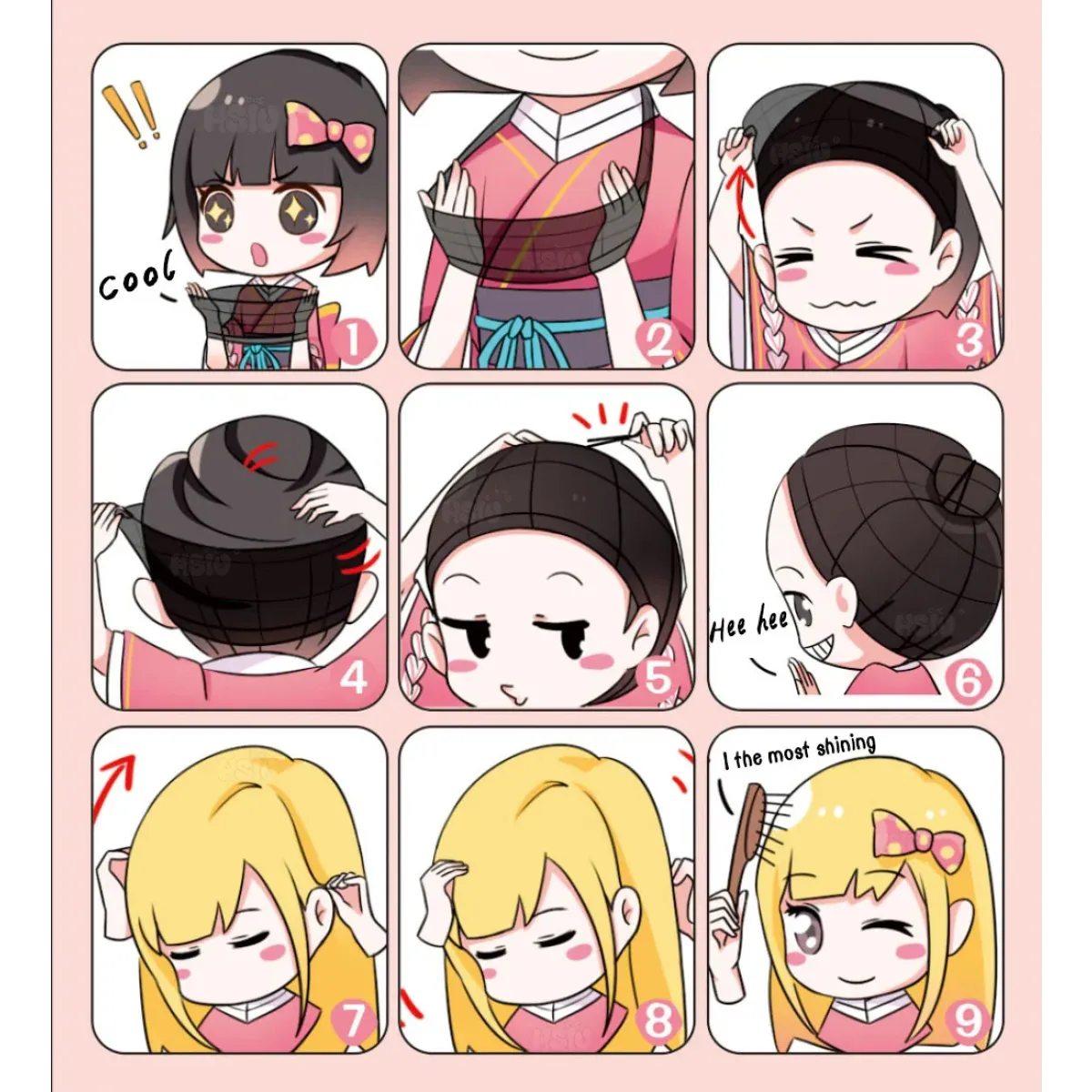 Saiki Kusuo Cosplay Wig – Pink Wig with Hairpins & Green Glasses Set