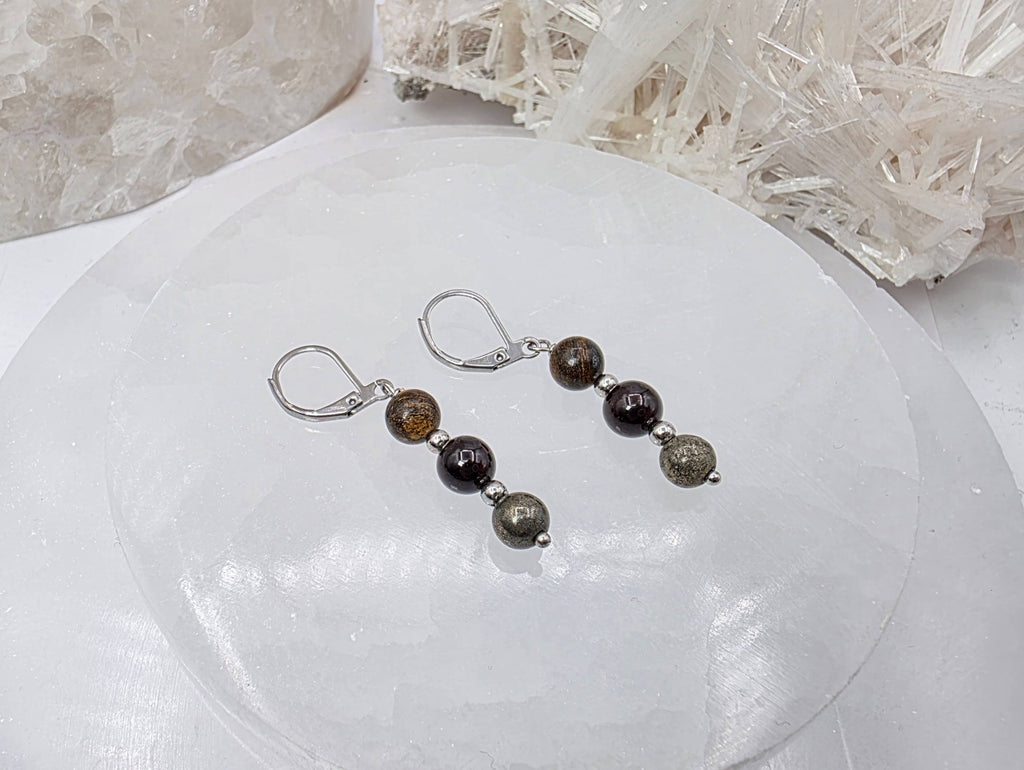 STAY IN MY POWER - Pyrite, Bronzite, Garnet Jewelry Set