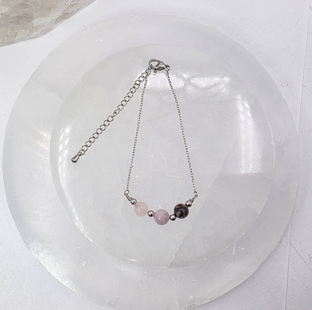 I AM ENOUGH -Kunzite, Rose Quartz, Rhodonite Gem Jewelry Set