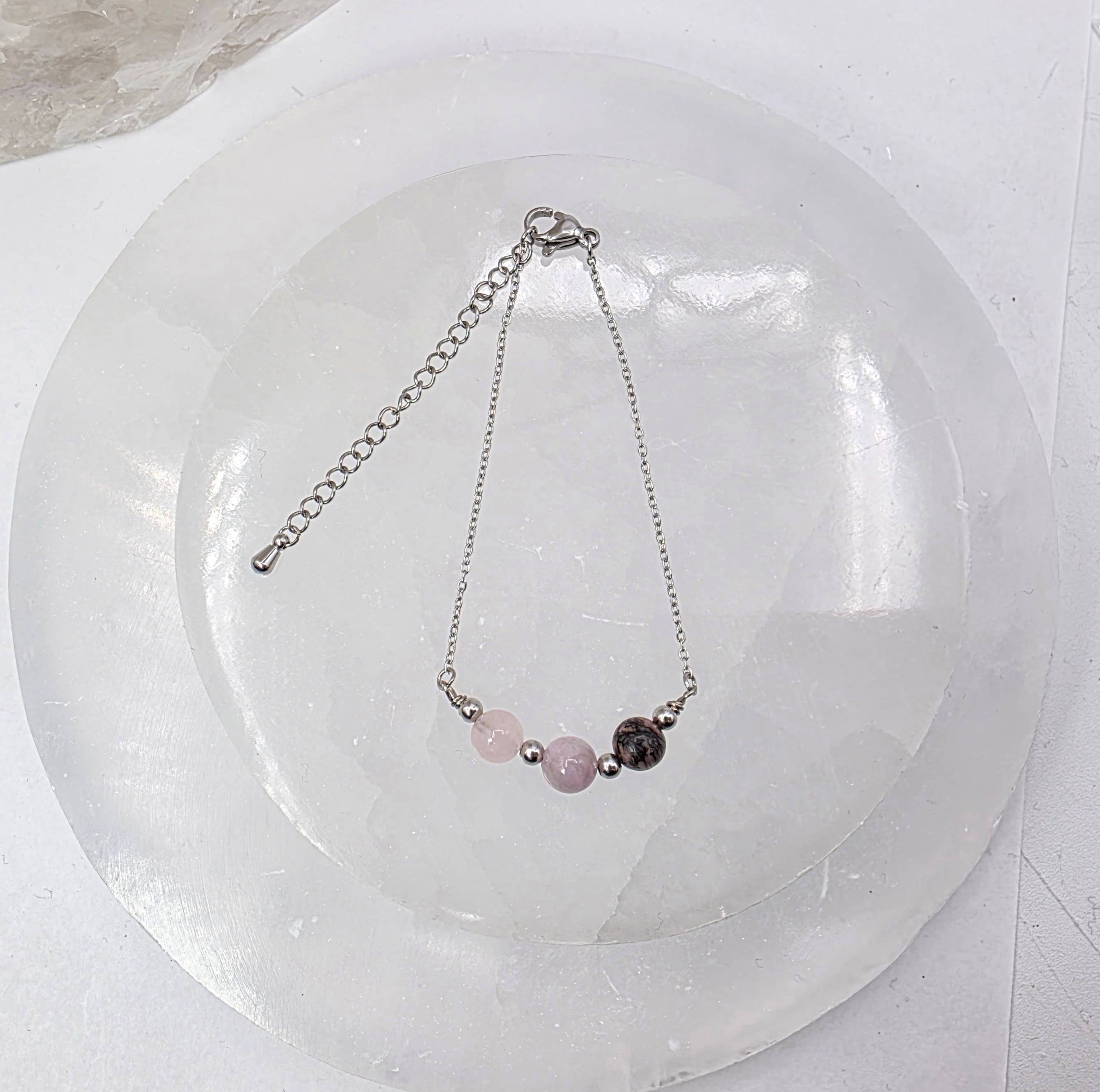 I AM ENOUGH -Kunzite, Rose Quartz, Rhodonite Gem Jewelry Set