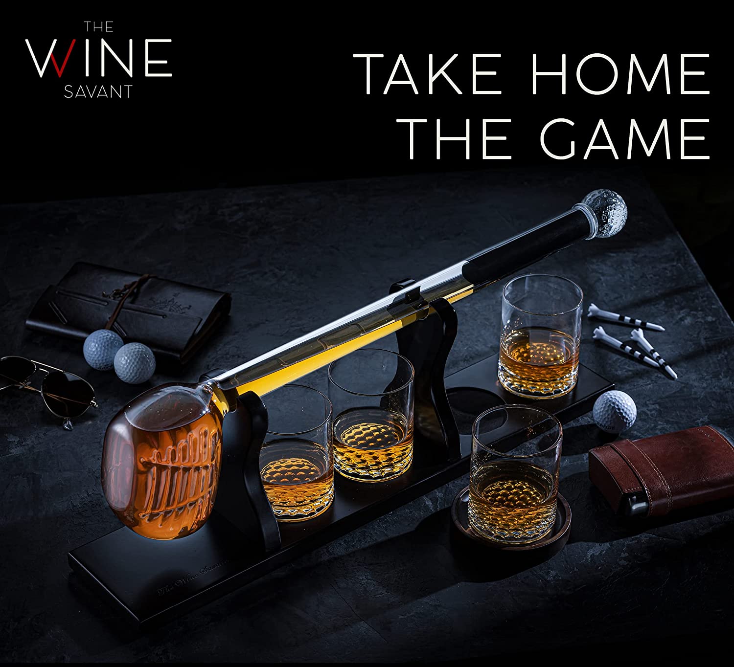 Golf Whiskey Decanter and 4 Liquor Glasses - Decanter & Glass Set - Golf Stick Gifts for Men - Unique Whiskey Decanter Set - Bourbon & Scotch Decanter for Serving Alcohol - Golfer Gifts for Dad