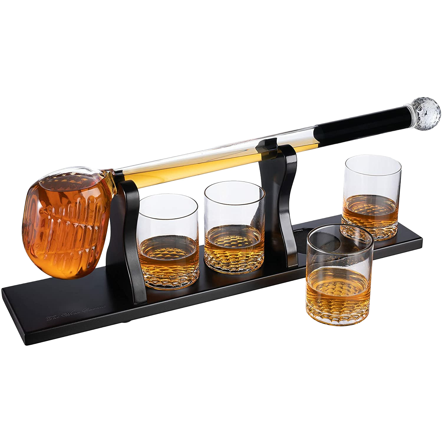 Golf Whiskey Decanter and 4 Liquor Glasses - Decanter & Glass Set - Golf Stick Gifts for Men - Unique Whiskey Decanter Set - Bourbon & Scotch Decanter for Serving Alcohol - Golfer Gifts for Dad