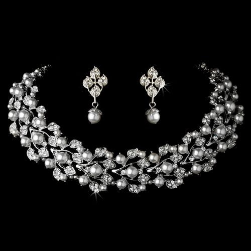 Crystal Pearl Necklace And Earrings Bridal Jewelry Set