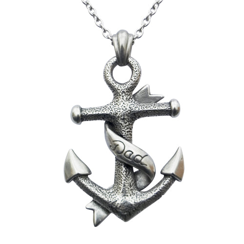 Dad Anchor Necklace Mens Nautical Silver Pendant Gift
