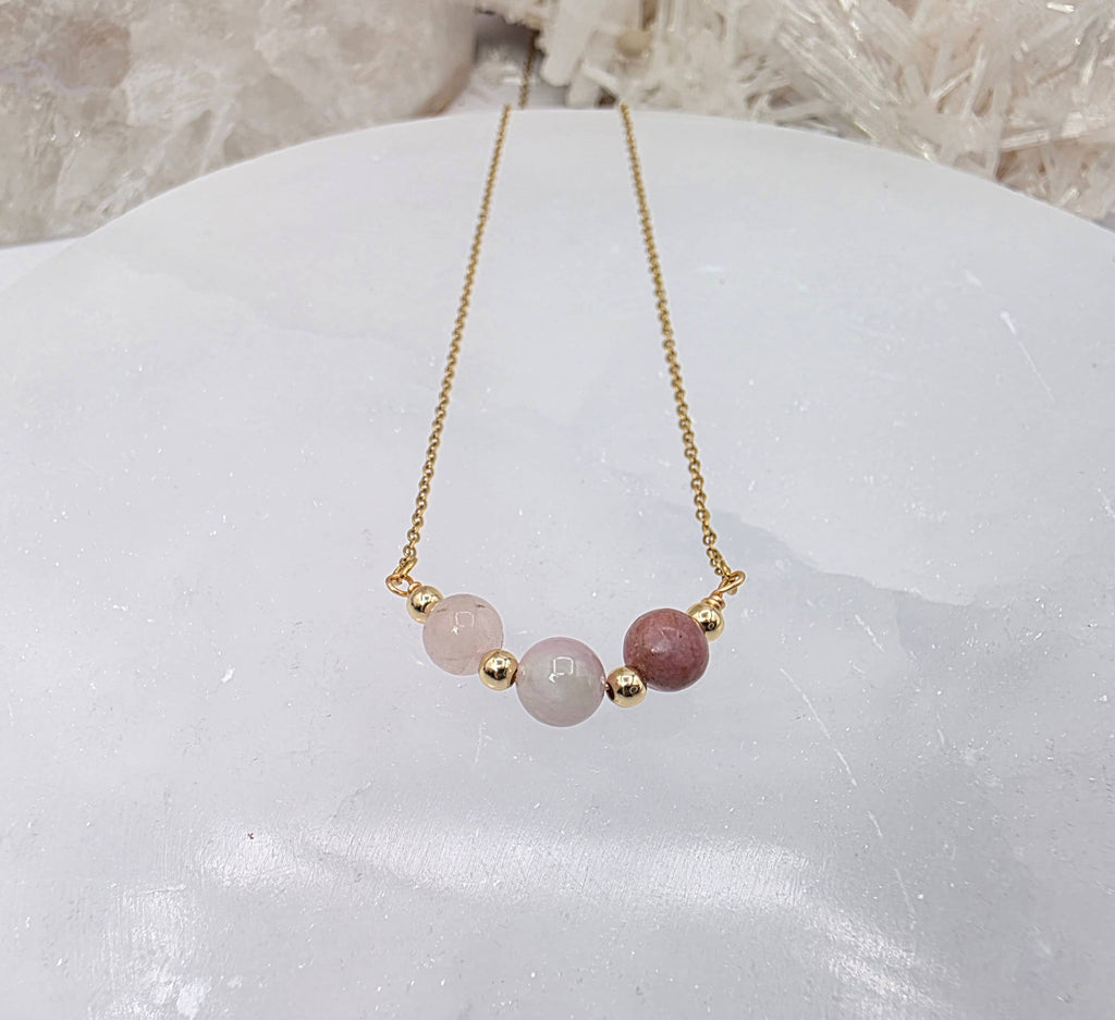 I AM ENOUGH -Kunzite, Rose Quartz, Rhodonite Gem Jewelry Set