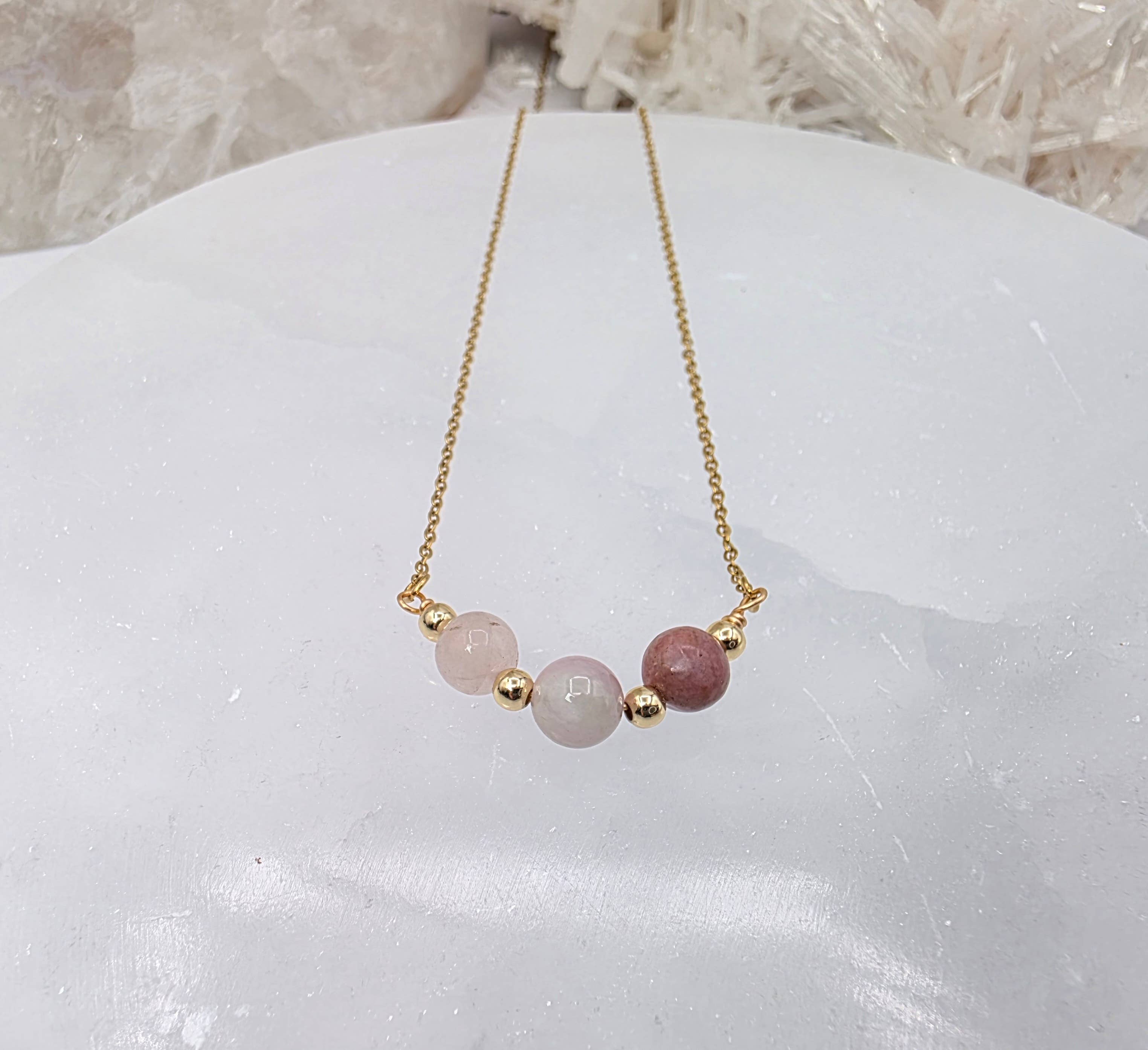 I AM ENOUGH -Kunzite, Rose Quartz, Rhodonite Gem Jewelry Set