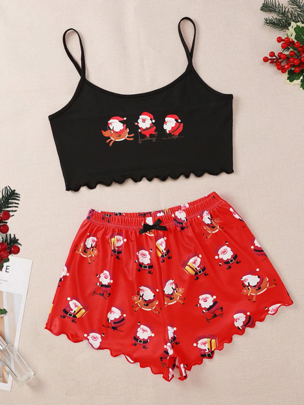 Holiday Santa Print Sleeveless Pajama Set for Kids - Fun & Comfort