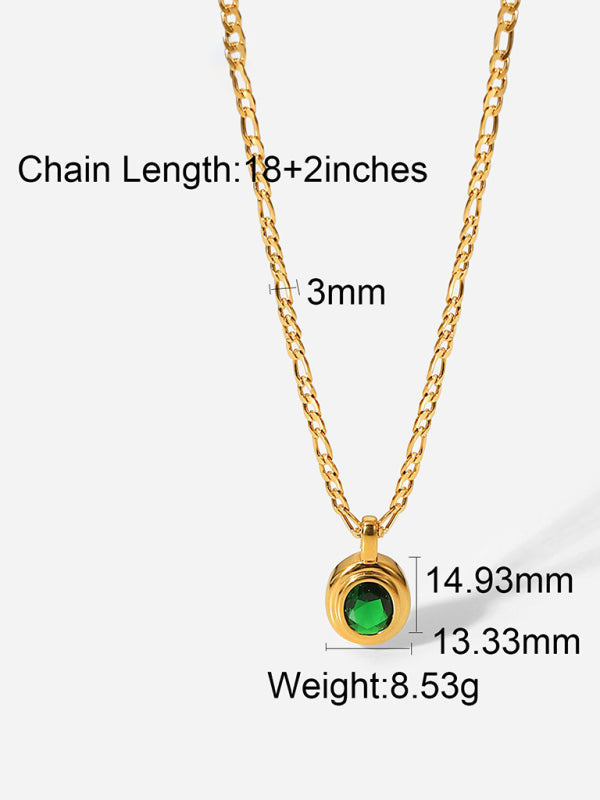 Cubic Zirconia Oval Pendant Necklace - Stainless Steel