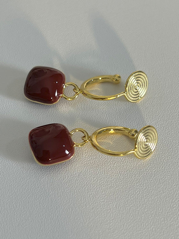 Red Bean Spiral Ear Clip Earrings - No Piercing
