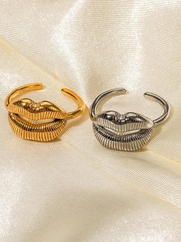 Lip Pattern Open Ring - Geometric Adjustable Ring
