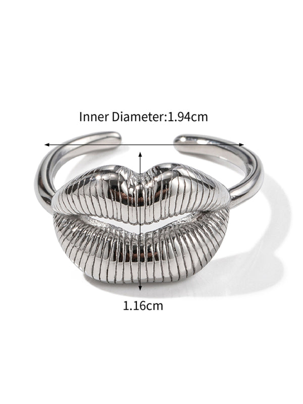 Lip Pattern Open Ring - Geometric Adjustable Ring