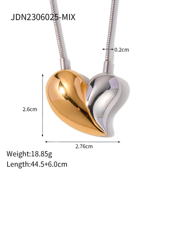 Modern simple 18K gold non-fading large heart-shaped earrings/necklace