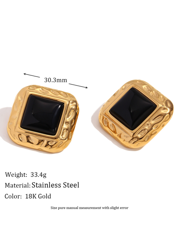 Vintage Hammered Pattern Square Earrings - Stainless Steel