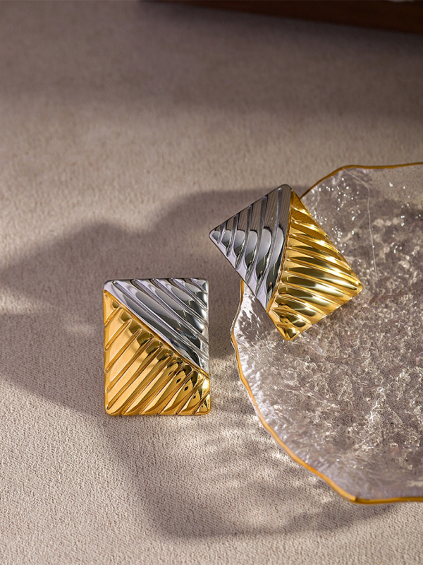 Minimalist Square Texture Earrings - Gold Silver