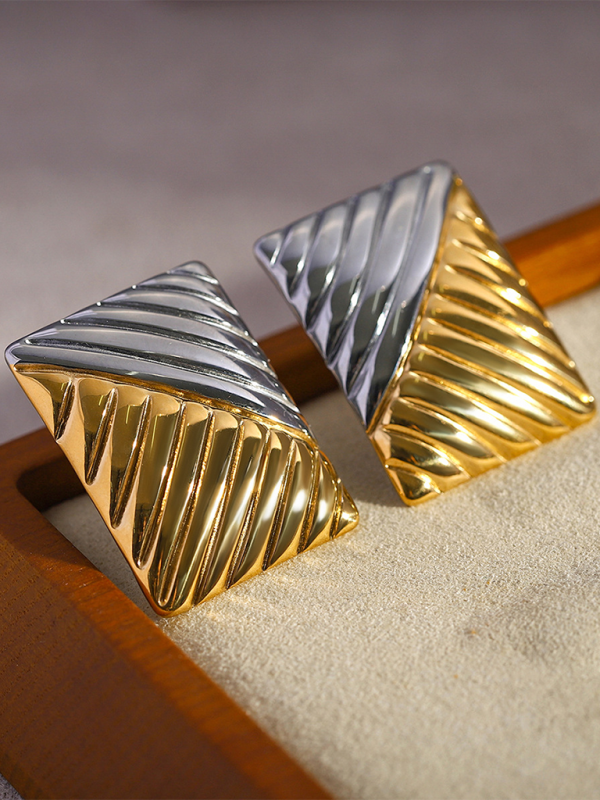 Minimalist Square Texture Earrings - Gold Silver