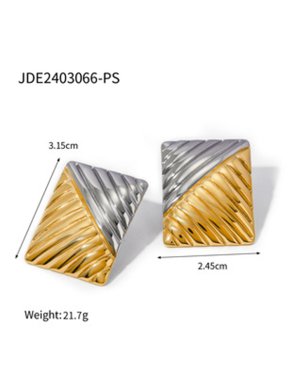 Minimalist Square Texture Earrings - Gold Silver