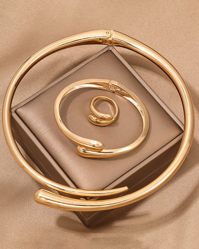 Geometric Ring Collar Bracelet Jewelry Three-Piece Set